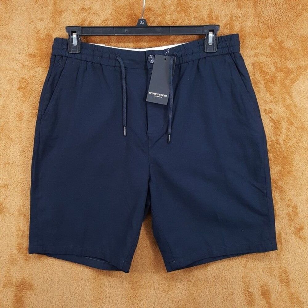 SCOTCH & SODA Shorts Mens Size 34 Navy Cotton Linen Drawstring FAVE $118